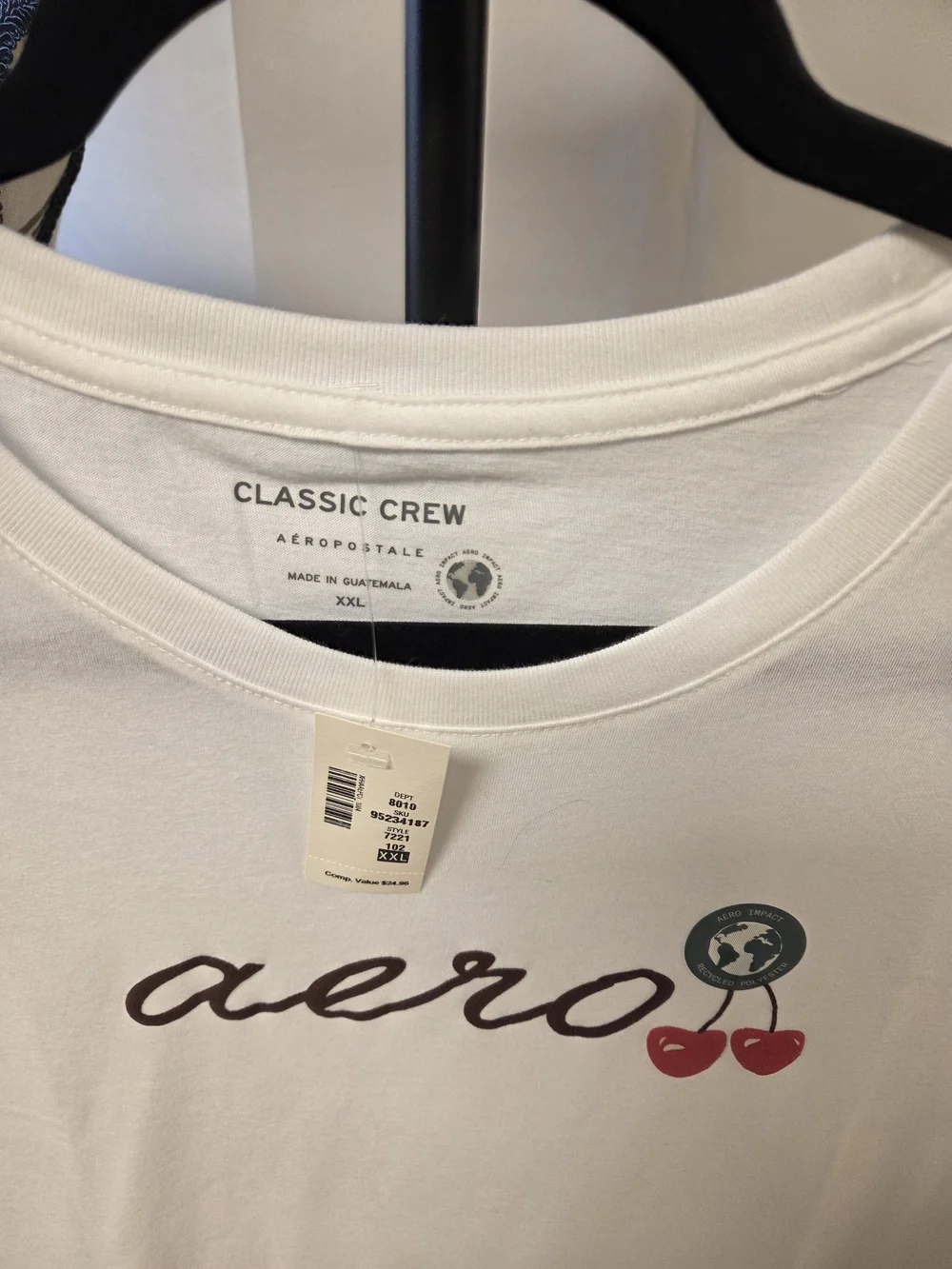 Aeropostale White Tee with Black Script and Red Cherry Graphic